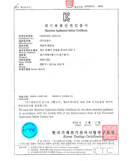 Electrical Appliances Safety Certificate